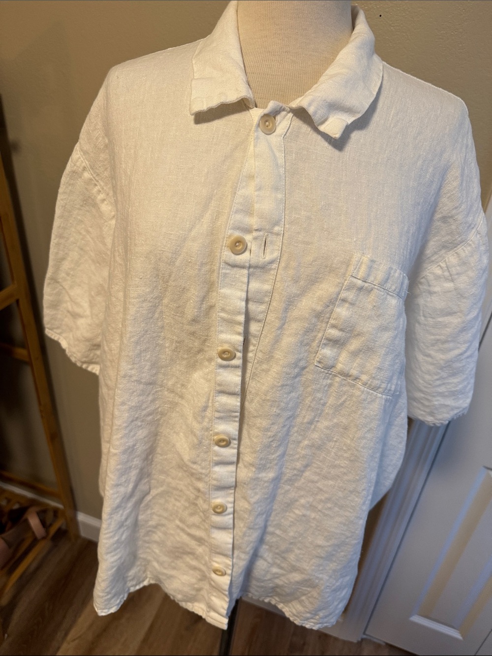 Flax White Linen Short-Sleeve Shirt